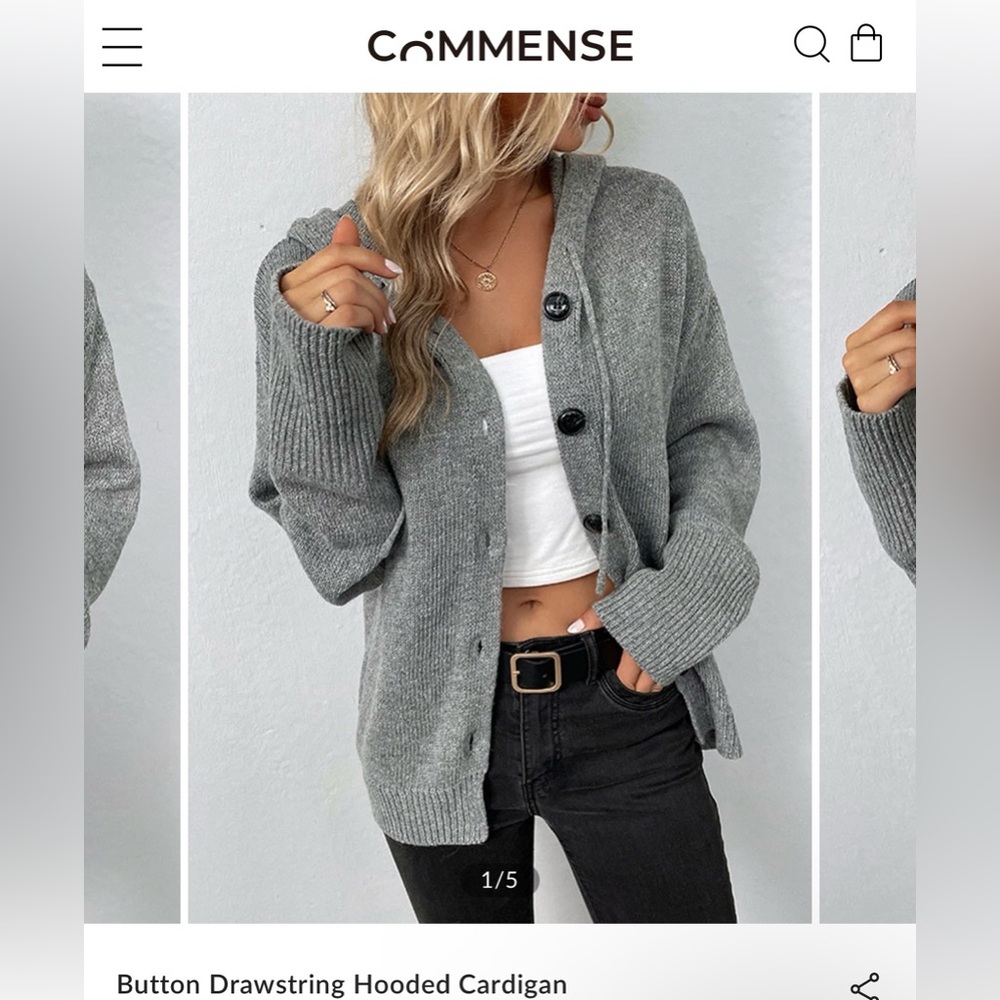 Commense Gray Buttoned Hooded Cardigan